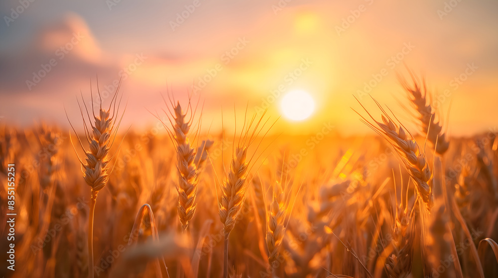 Wheatfield against dawn, golden wheat stalks, rising sun, beauty of morning in the countryside, rural work Wheatfield against dawn, golden wheat stalks, rising sun, beauty of morning in the countryside, rural work