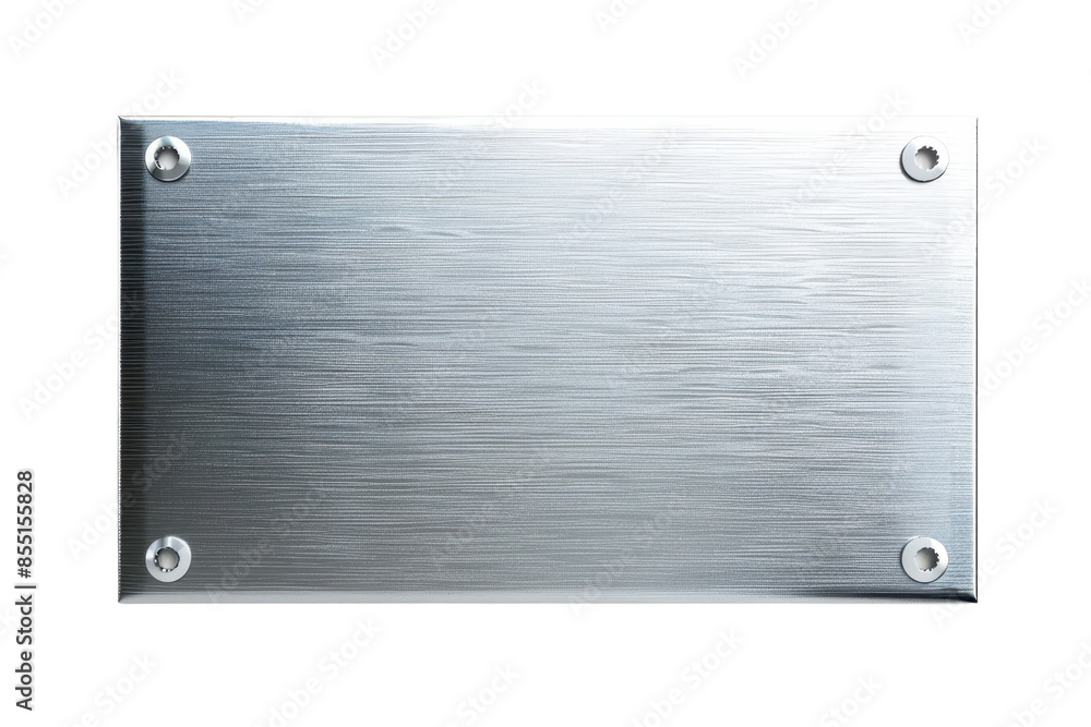 High-quality brushed metal plate with a reflective surface and four screws at each corner, ideal for industrial or design use. High-quality brushed metal plate with a reflective surface and four screws at each corner, ideal for industrial or design use.
