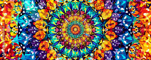 Bright background with a kaleidoscope of vivid patterns. photo