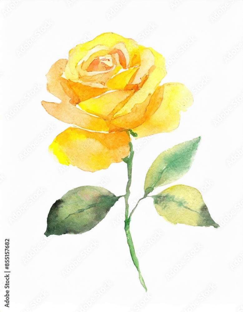 Hand drawn watercolor yellow rose flower isolated on white background Hand drawn watercolor yellow rose flower isolated on white background