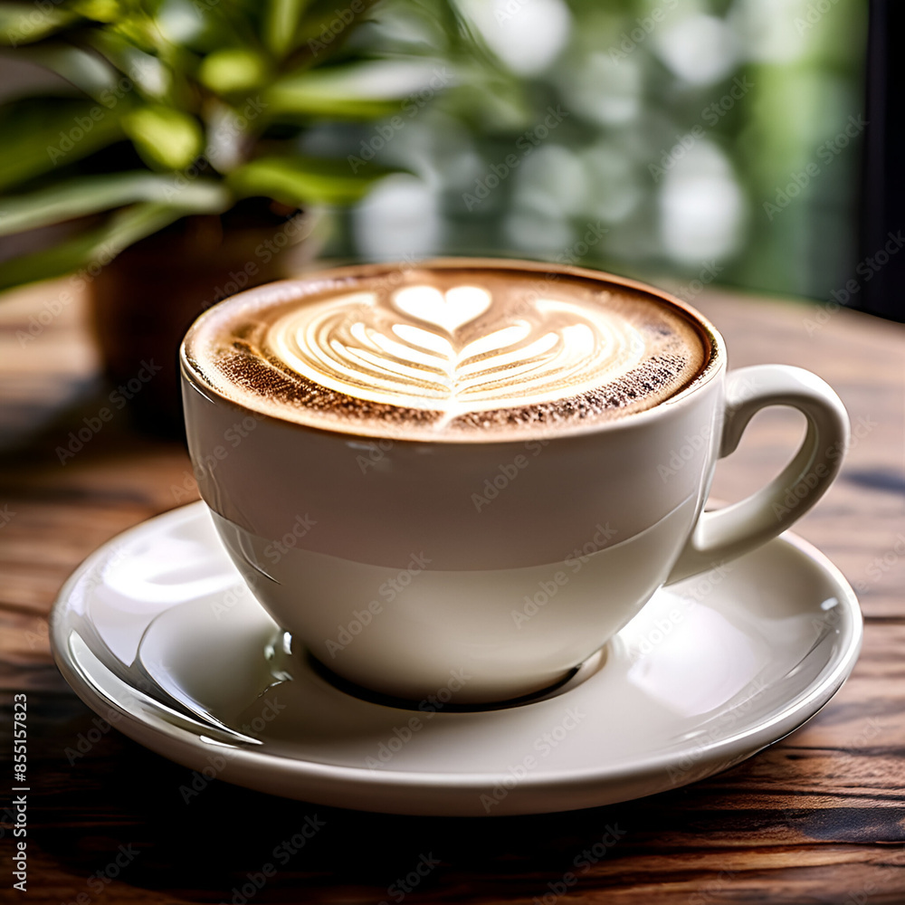 A velvety cappuccino served in a ceramic cup, featuring a perfect balance of espresso, steamed milk, and frothy milk foam, presenting a delightful blend of rich coffee flavor and creamy texture. A velvety cappuccino served in a ceramic cup, featuring a perfect balance of espresso, steamed milk, and frothy milk foam, presenting a delightful blend of rich coffee flavor and creamy texture.