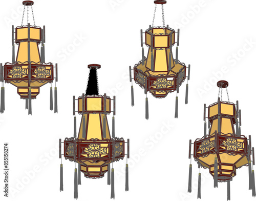 Sketch of a vector silhouette illustration of a classic Chinese traditional vintage ethnic lantern decorative hanging lamp design
