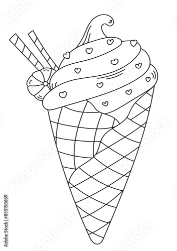 Coloring Page For Adults And Children - Ice Cream In A Cup, Is An Anti-Stress Coloring Book