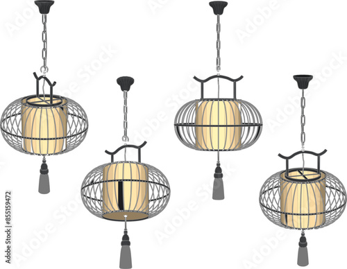 Sketch of a vector silhouette illustration of a traditional vintage Chinese style ethnic chandelier design