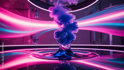 background illuminated with neon lights. A fascinating fusion of ink and water splashes and neon smoke cloud elements, a colored vapor wave © Edwin
