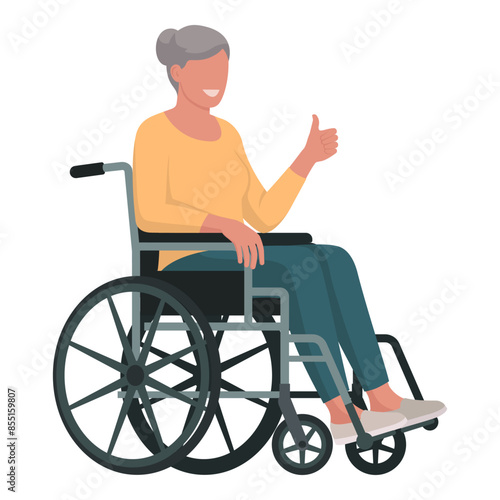 Happy senior woman in a wheelchair giving a thumbs up