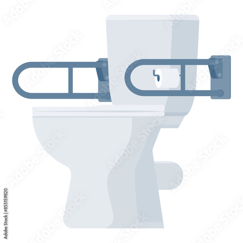 Accessible toilet with foldable handles isolated