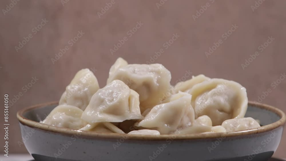 dumpling with meat close up in bowl rotation food dumpling with meat close up in bowl rotation food