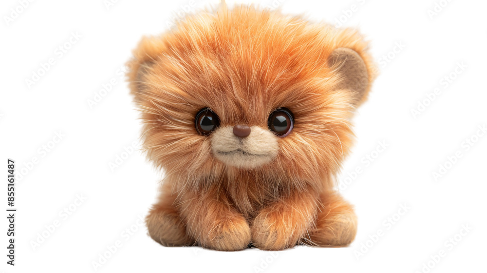 Obraz premium Adorable Realistic Plush Animal Doll with Soft Fur Isolated on White Background