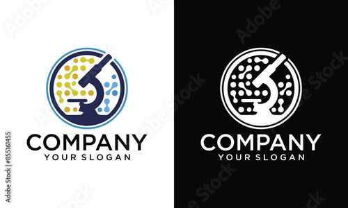 Microscope logo template, Science logo design vector