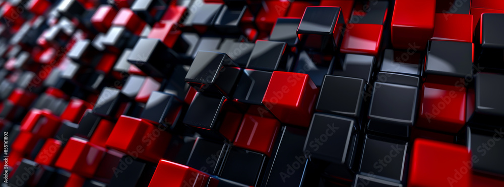 Fototapeta premium Abstract background with cubes in red and black colors