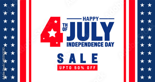 4th of July happy independence day Sale poster, background or banner design template.  United States of America Independence Day up to 50% off promotion advertising banner template Celebration.
