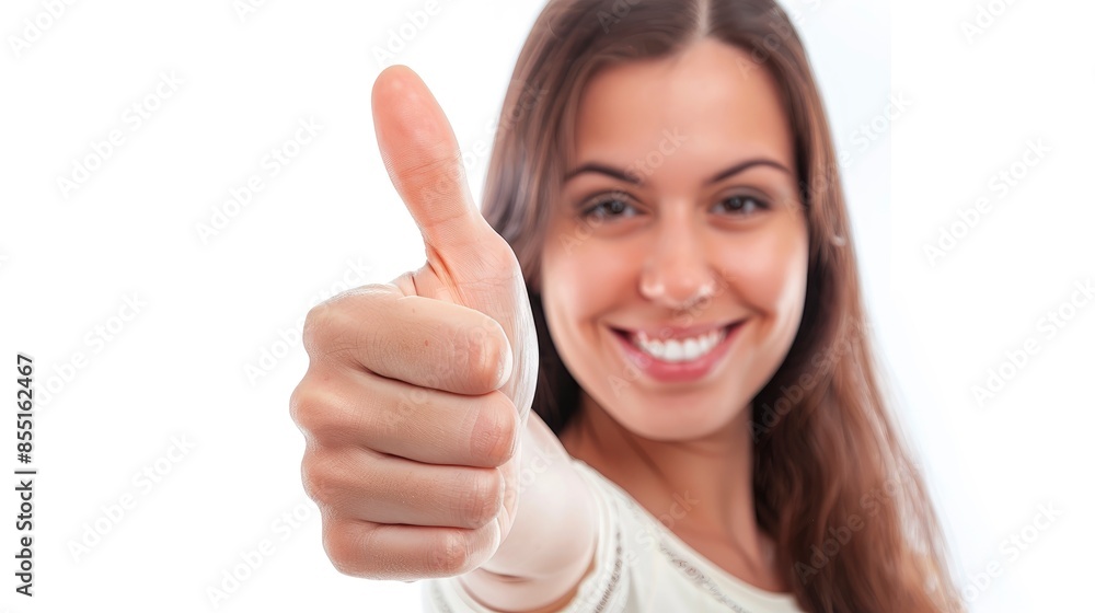 A Thumbs-Up Portrait Of A Woman Isolated On A White Background, Symbolizing Success And Gratitude A Thumbs-Up Portrait Of A Woman Isolated On A White Background, Symbolizing Success And Gratitude