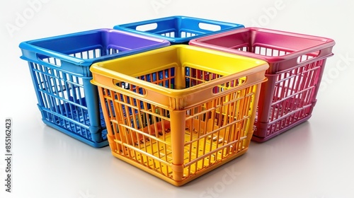 Colorful Plastic Baskets Arranged in a Square