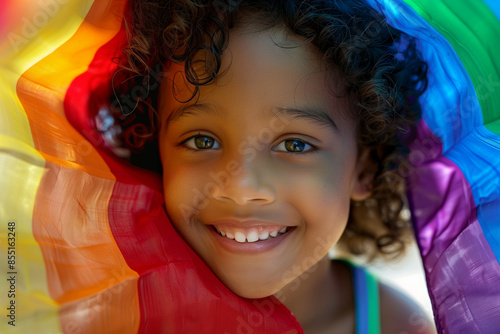 Wallpaper Mural Joyful young girl with curly hair and bright eyes wrapped in colorful fabric Torontodigital.ca