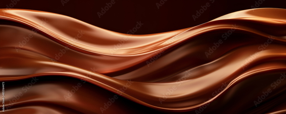 Obraz premium Chocolate background with smooth, flowing waves of chocolate fondue.