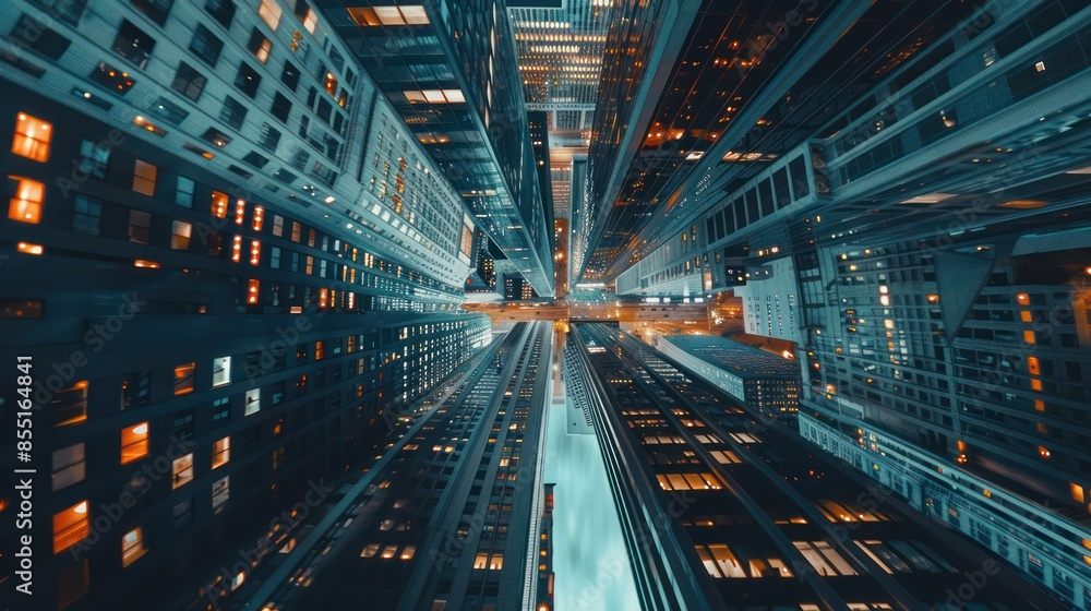 Aerial view of peaceful cityscape before sunrise Aerial view of peaceful cityscape before sunrise