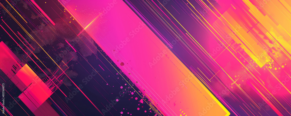 Fototapeta premium Geometric background with vibrant, digital glitch patterns in neon colors.