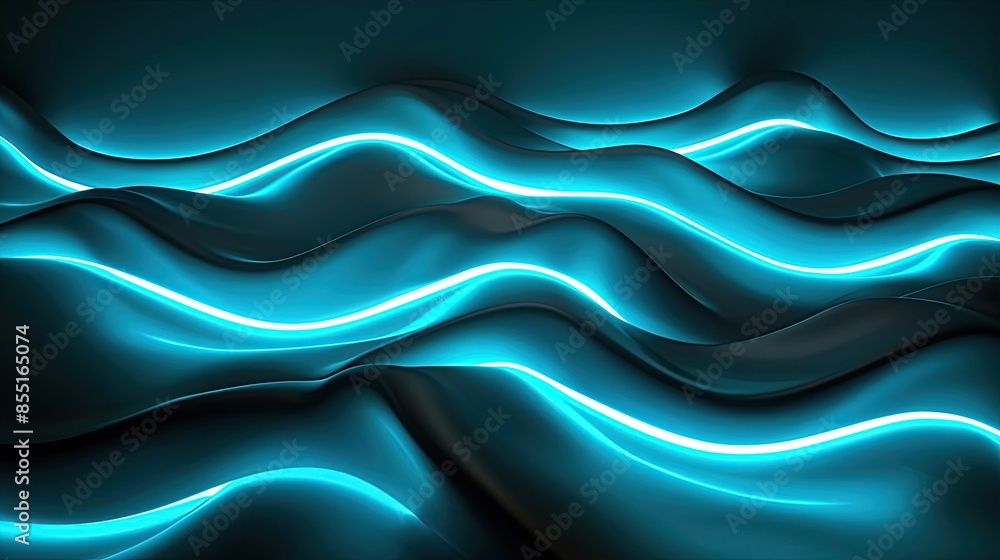 Fototapeta premium Dynamic Blue Wave Swirl, 3d render, abstract minimal neon background with glowing wavy line.