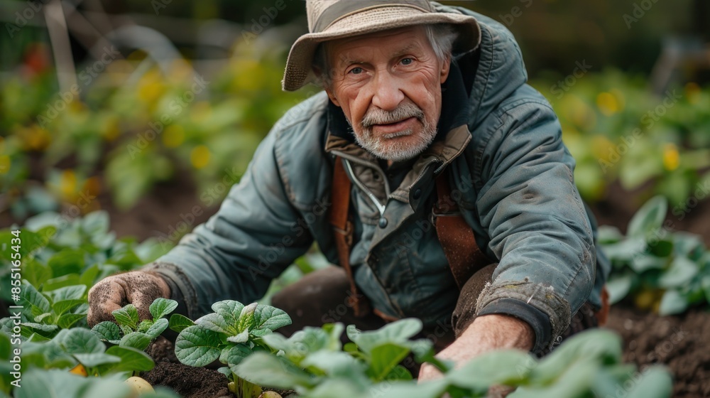 Elderly Farmer Tending to His Garden Elderly Farmer Tending to His Garden