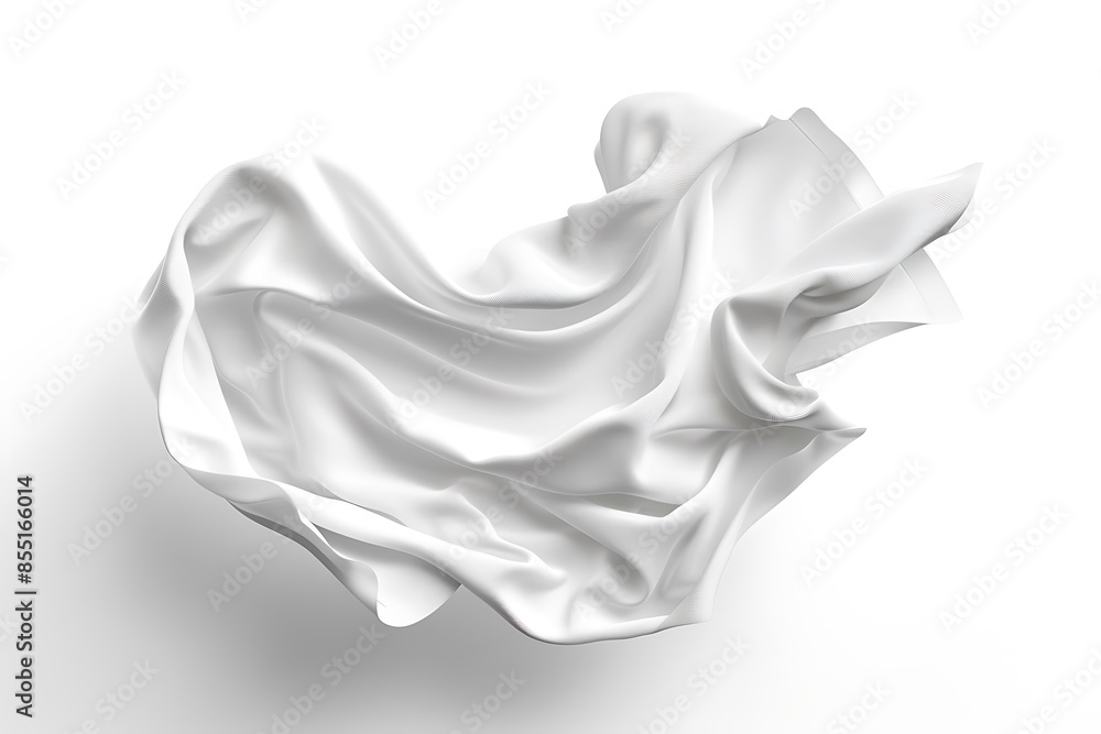 Elegant Floating White Fabric: Isolated on White Background for Graceful and Ethereal Visuals Elegant Floating White Fabric: Isolated on White Background for Graceful and Ethereal Visuals