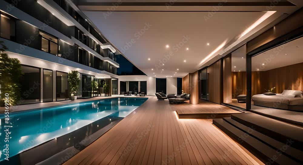 Pool illuminated with LED lights. Pool illuminated with LED lights.