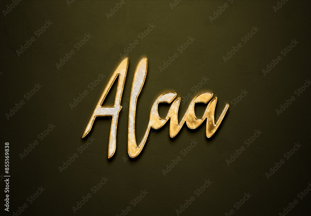 Old gold text effect of name Alaa with 3D glossy style Mockup. Old gold text effect of name Alaa with 3D glossy style Mockup.