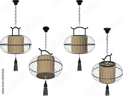 Vector silhouette illustration sketch of regional classic traditional vintage ethnic lantern hanging lamp design