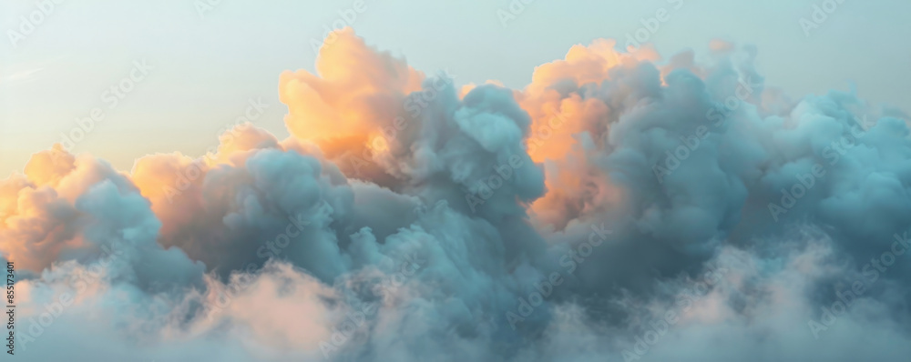 Smoke background with thick, gray smoke plumes against a sunset sky ...