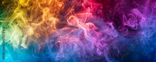 Smoke background with vibrant, rainbow-colored smoke plumes.