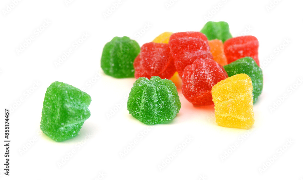 Jelly sugar candies isolated on white background Jelly sugar candies isolated on white background
