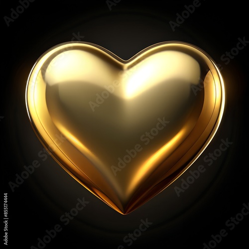 Shiny Gold Heart Shape on Black Background. Generative AI