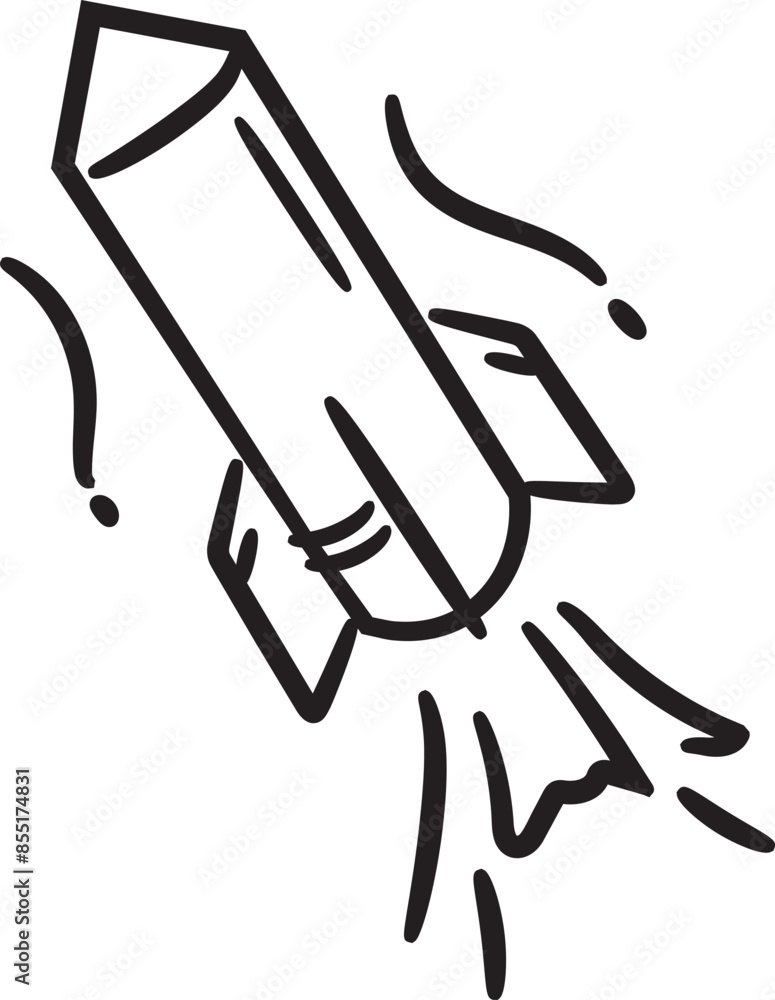 Hand-drawn icon illustration of a launched missile Hand-drawn icon illustration of a launched missile