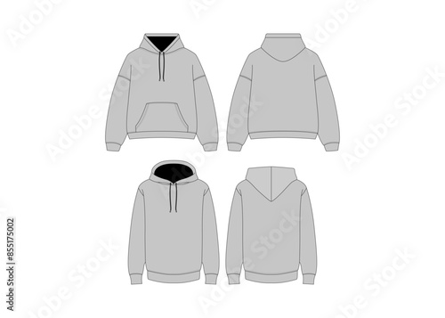 Men Hoody Realistic Mockup Long Sleeve White Hoodie Template Streetwear Hoodie Apparel Vector Mockup Set Unisex Hoody Technical Sketch Hoody CAD Men’s Hoody Realistic Mockup - Long Sleeve White Hoody