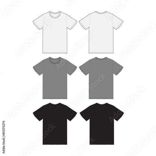 Black Male T-shirt Mockup Set Front and Back View Blank White Textile Print Design Template Fashion Gray Tee Shirt T shirt Vector Mockup Apparel Vector Illustration Black Male T-shirt Mockup Set 