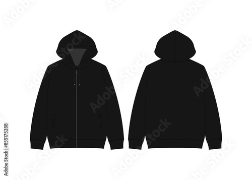 Black Sweatshirt Long Sleeve Fashion Vector Mockup Round Neck Long Sleeve Sweatshirt Fashion Flat Sketch Zip up Hoodie Technical Drawing Vector Mockups Apparel Hoodie Sweater Template Sweatshirt
