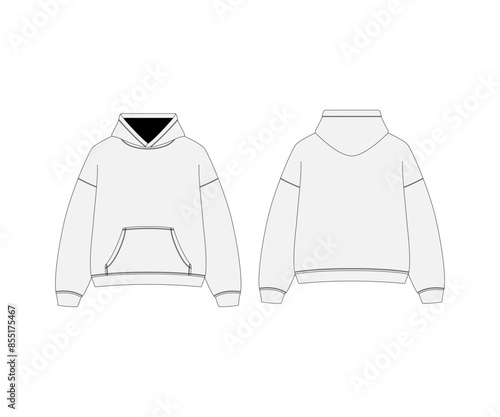 White Hoodie Template Hoodie Sweatshirt Long Sleeve Hoody Design Flat Fashion Template Streetwear Hoodie Apparel Template