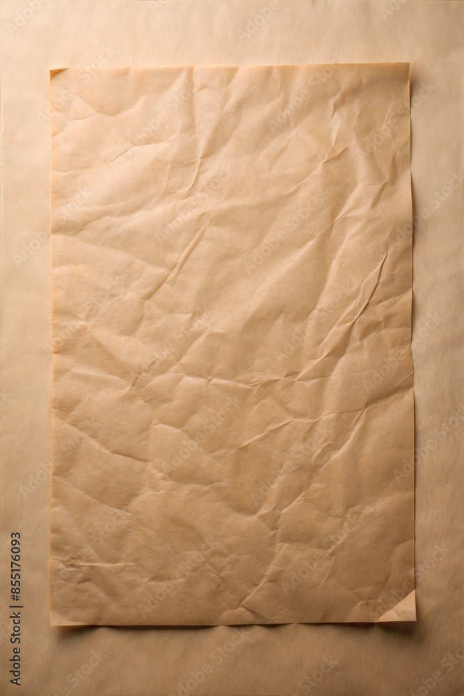 Crumpled Brown Paper Sheet On Tan Surface. Generative AI Crumpled Brown Paper Sheet On Tan Surface. Generative AI