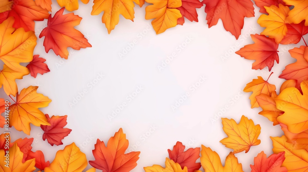 A frame of orange and yellow autumn maple leaves isolated on white background. A frame of orange and yellow autumn maple leaves isolated on white background.