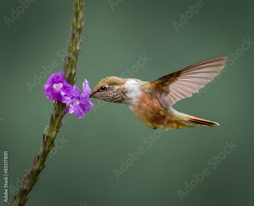 Scintillant hummingbird female having a nectar feast photo