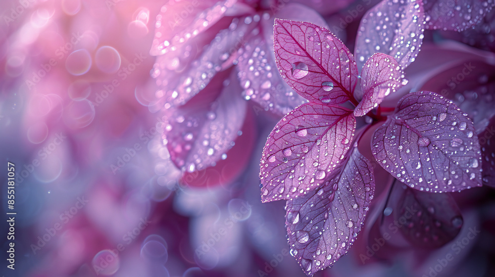 Purple Leaves with Water Droplets