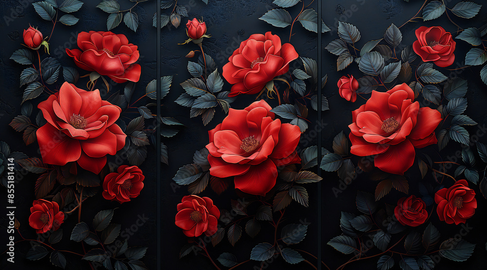 Rose Banners on Black Background Rose Banners on Black Background