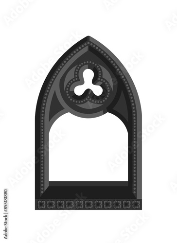 Gothic window tracery. Stone architectural frame. Illustration.