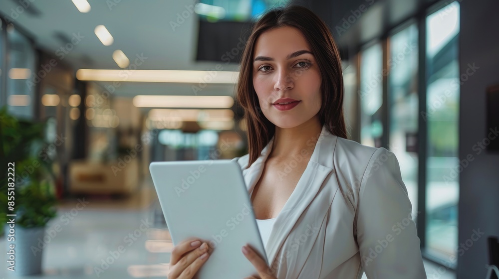 A Portrait Of A Young Businesswoman Using A Digital Tablet In A Sleek, Modern Office A Portrait Of A Young Businesswoman Using A Digital Tablet In A Sleek, Modern Office