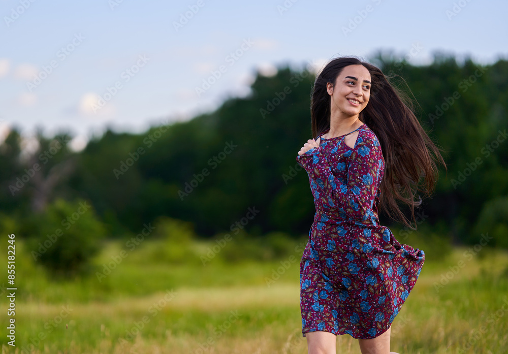 Gorgeous hispanic young woman on a meadow with oak forest Gorgeous hispanic young woman on a meadow with oak forest