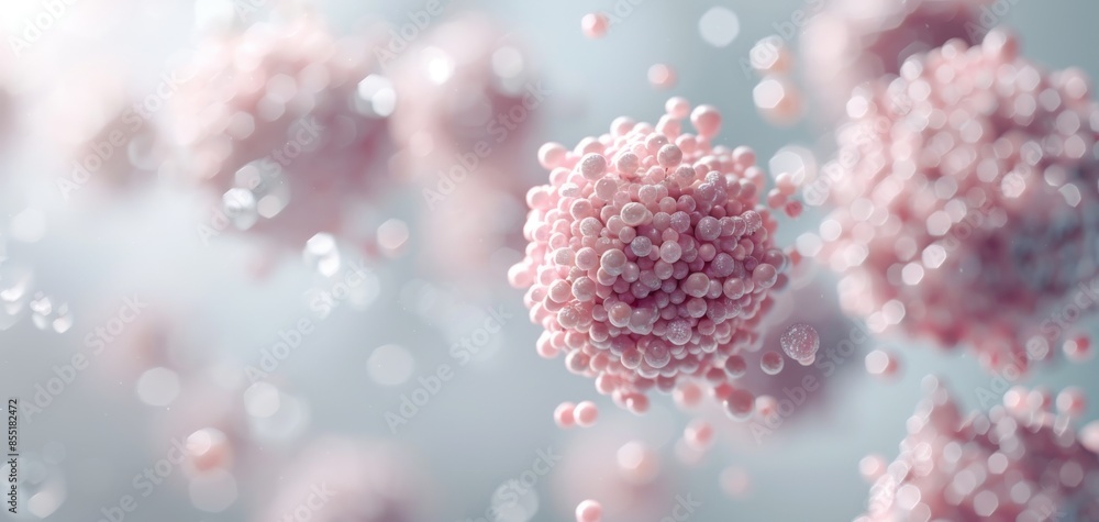 Pink spheres are floating in the air, creating a sense of chaos and disorder Pink spheres are floating in the air, creating a sense of chaos and disorder