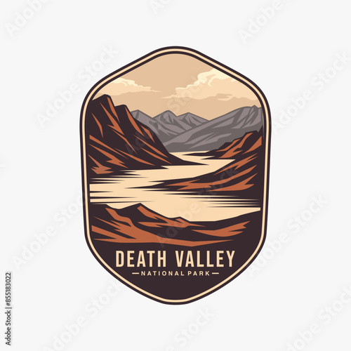 Death Valley National park logo patch badge illustration, abstract rainbow mountains vector design