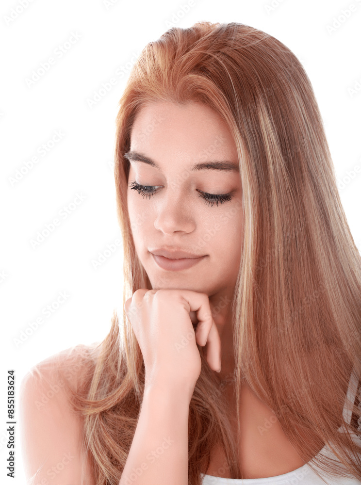 Thoughtful young woman with transparent background Thoughtful young woman with transparent background