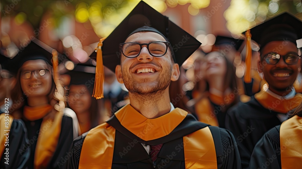 Fototapeta premium Celebrating Success Graduates bask in the joy of accomplishment with friends and family (Simple and heartwarming)