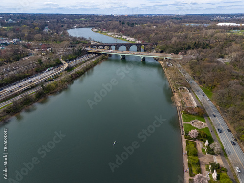 Aerial shots of Philadelphia Schulkill River and Boathouse Row
